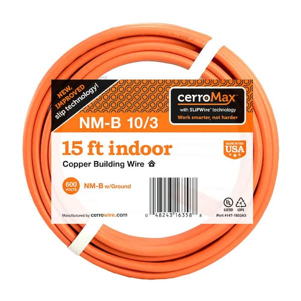 Cerrowire 15 ft. 10/3 Orange Solid CerroMax SLiPWire Copper NM-B Wire  147-1803A3 - The Home Depot