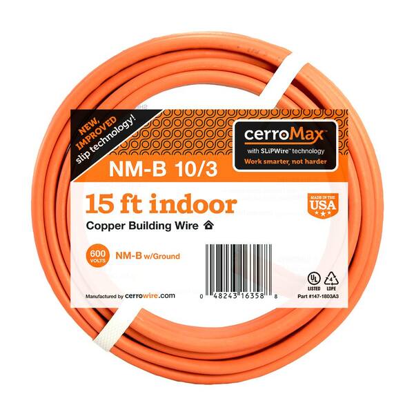 15 FT 10/3 NM-B W/GROUND HOUSE WIRE/CABLE - Copper - Orange Sheath