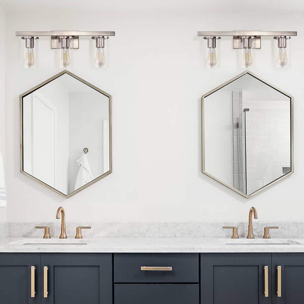 Nickel 3-Light Vanity Light with Clear Glass Shades