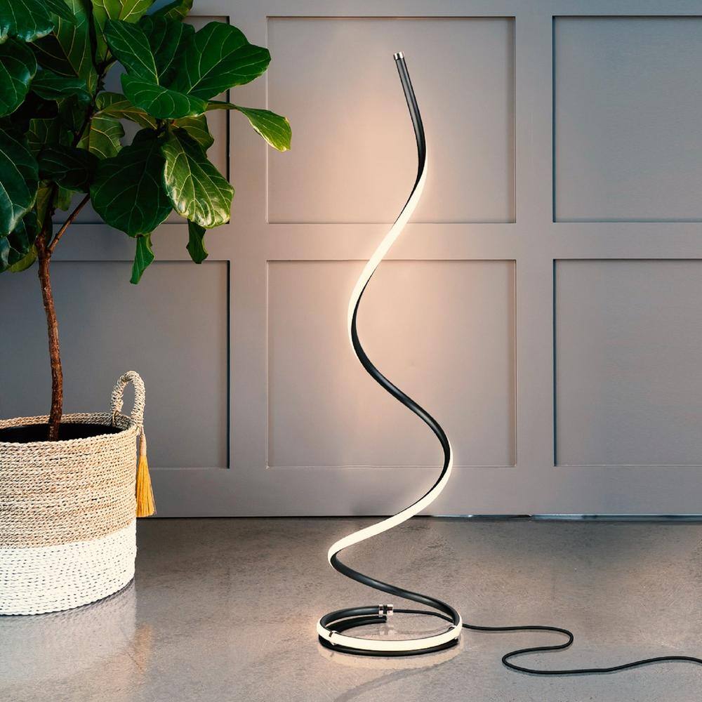 Sleek Allure 38" Jet Black LED Spiral Floor Lamp with Dimmer