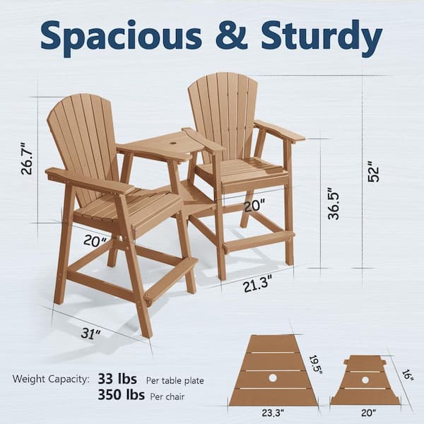 lohasco Wood HDPE Tall Adirondack Chair Set with Removable Double