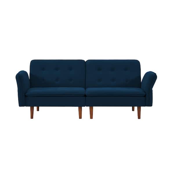 Donason 66.93 in. W Blue Square Arm Linen 2-Seat Straight Reclining Sofa