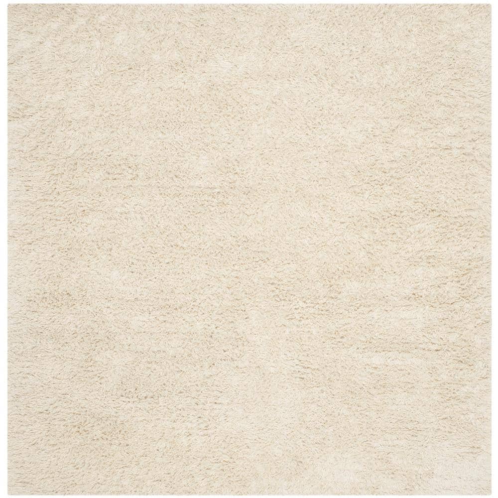 Ivory Tufted Handmade Wool Shag Square Rug