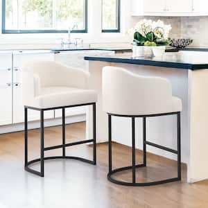 Crystal 26in.Beige Linen Fabric Upholstered Counter Stool Kitchen Island Bar Stool with Metal Frame Set of 2