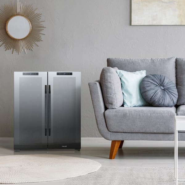 Shadow Series 28 in. Dual Zone 18 Wine Bottles and 59 Cans Beverage & Wine Cooler Fridge in Black with Mirrored Glass