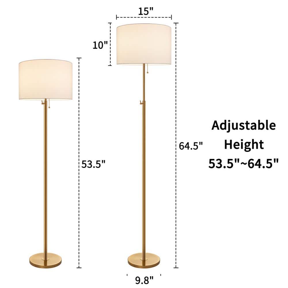 Antique Brass Adjustable Height Floor Lamp with White Shade