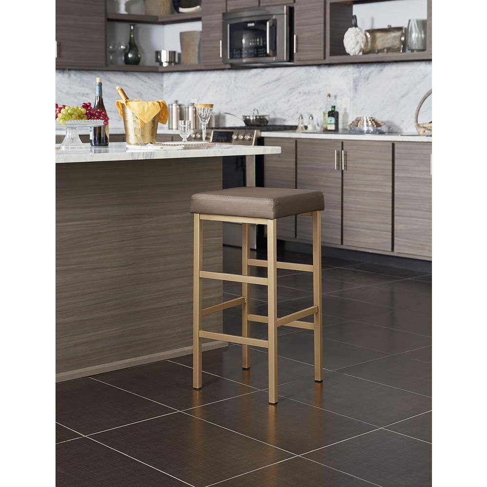 30" Gold and Camel Faux Leather Backless Bar Stool