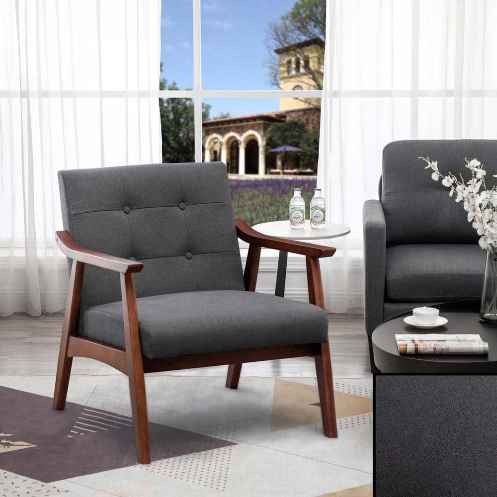 Espresso Elegance 28" Dark Gray Fabric Accent Chair