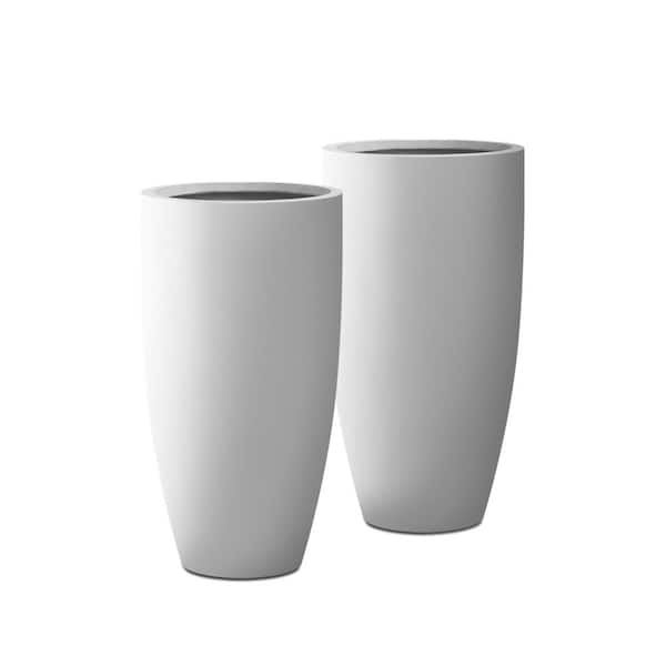 23.6 in. H Pure White Tall Concrete Planters Set of 2, Indoor/Outdoor Modern Pots with Drainage Plug