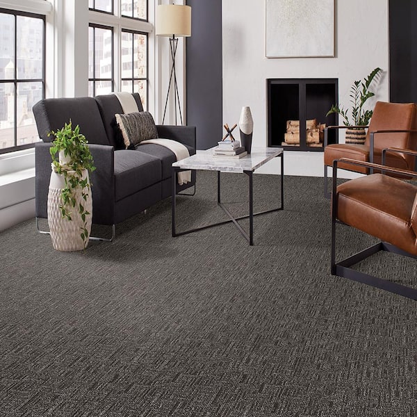 Crystal Cavern - Obsidian-Gray 12 ft. 45 oz. Triexta PET Pattern Installed Carpet
