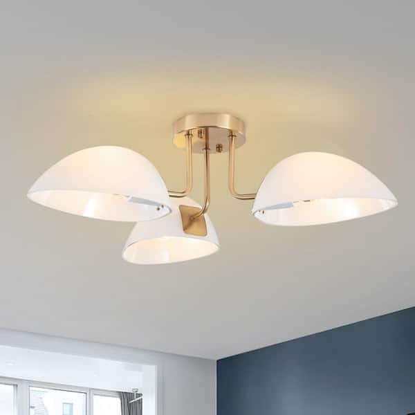 ZJVAIVE 23.62 in. 3-Light Brass Modern Semi-Flush Mount Ceiling Light Fixture with Glass Shade for Kitchen Island