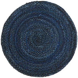 Braided Navy/Black Doormat 3 ft. x 3 ft. Round Solid Area Rug