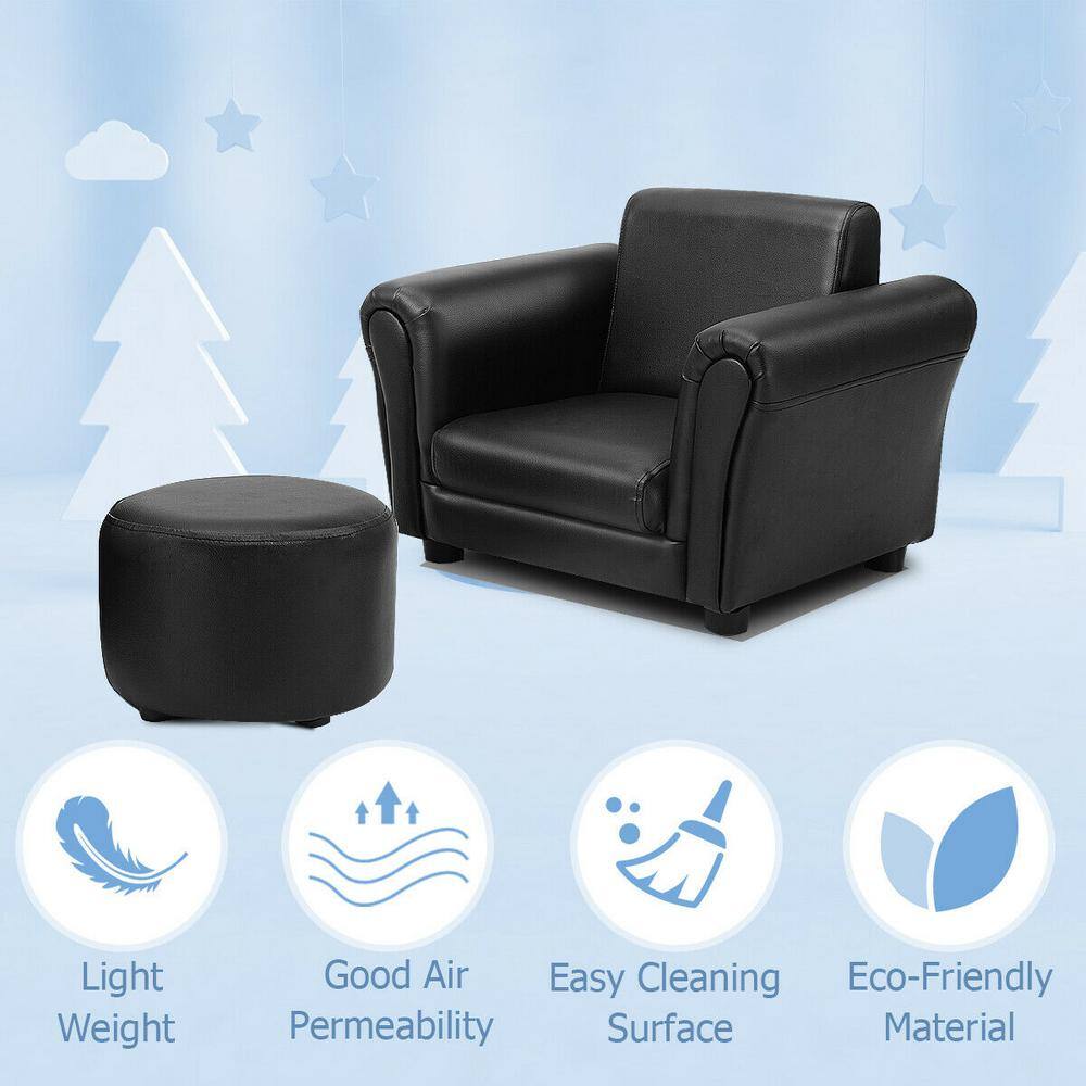 Black Faux Leather Kids Armchair with Ottoman