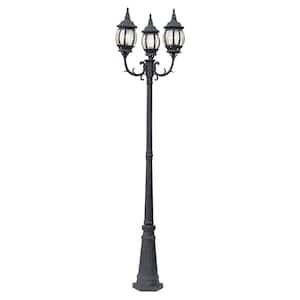 Parkway 7.6 ft. 3-Light Black Outdoor Lamp Post Light Set with Clear Glass