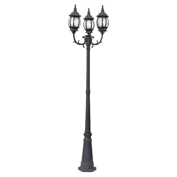 7 6 Ft 3 Light Black Outdoor Lamp Post, Outdoor Lamp Posts And Lights