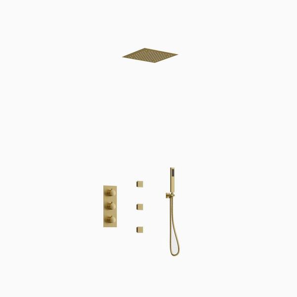 SWAINS Thermostatic 5-Spray Ceiling Mount Handheld Shower Head 2.5 GPM LED Chromotherapy Shower Faucet in Brushed Gold