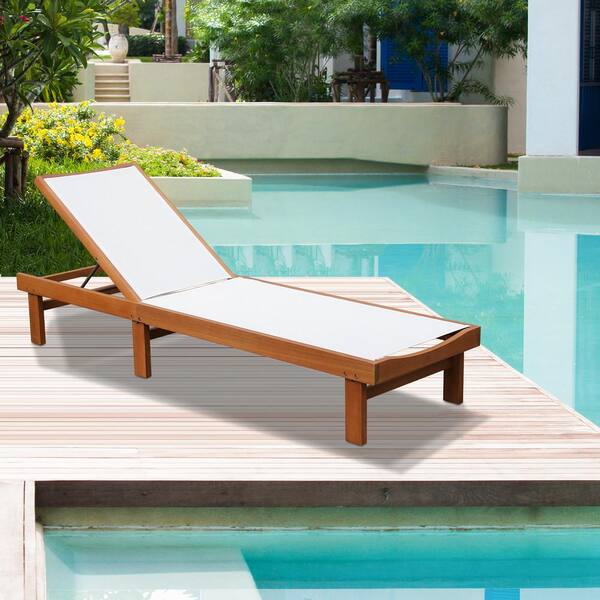 HONEY JOY Eucalyptus Wood Recliner Outdoor Chaise Lounge Chair