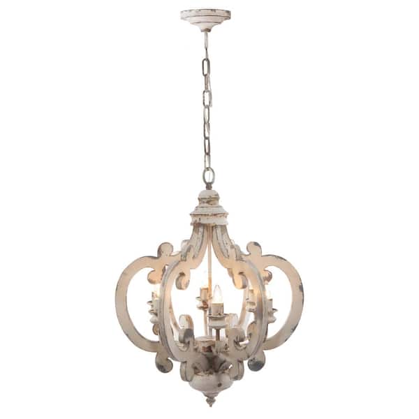 Avex 6-Light Beige Farmhouse Wood Pendant Light with Adjustable Chain, No Bulbs Included