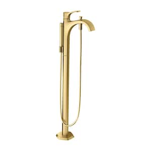 Locarno 1-Handle Floor Mount Freestanding Tub Faucet with Hand Shower in Brushed Gold Optic Valve Not Included