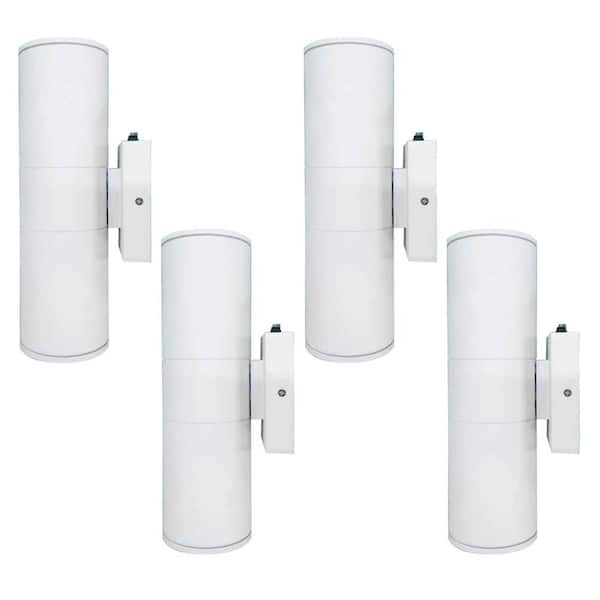 HKMGT 12 in. 2-Light White Cylinder Dusk to Dawn Outdoor Hardwired Wall ...