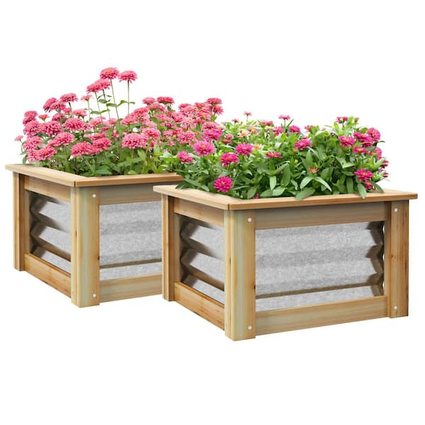 17.75 in. x 17.75 in. x 11.75 in. Wood Raised Garden Bed, Galvanized Metal Reinforced with Wood, Stock Tanks