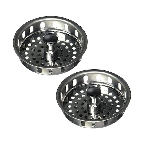 The Plumber S Choice 3 1 2 In Strainer Basket Replacement For Kitchen Sink Drains Stainless Steel With Stopper And Rubber Seal 2 Pack Rb12157x2 The Home Depot