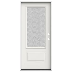 36 in. x 80 in. 1 Panel Left-Hand/Inswing 3/4 Lite Hammered Glass White Steel Prehung Front Door