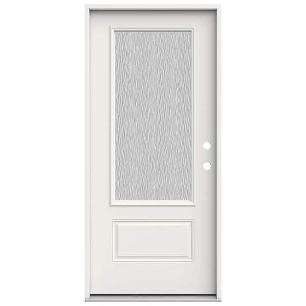 JELD-WEN 36 in. x 80 in. 1 Panel Left-Hand/Inswing 3/4 Lite Hammered Glass White Steel Prehung Front Door