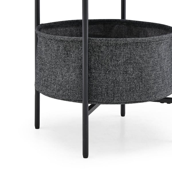 Basics Round Storage End Table, Side Table with Cloth Basket,  Charcoal/Heather Gray, 17.7 x 17.7 x 18.9 in