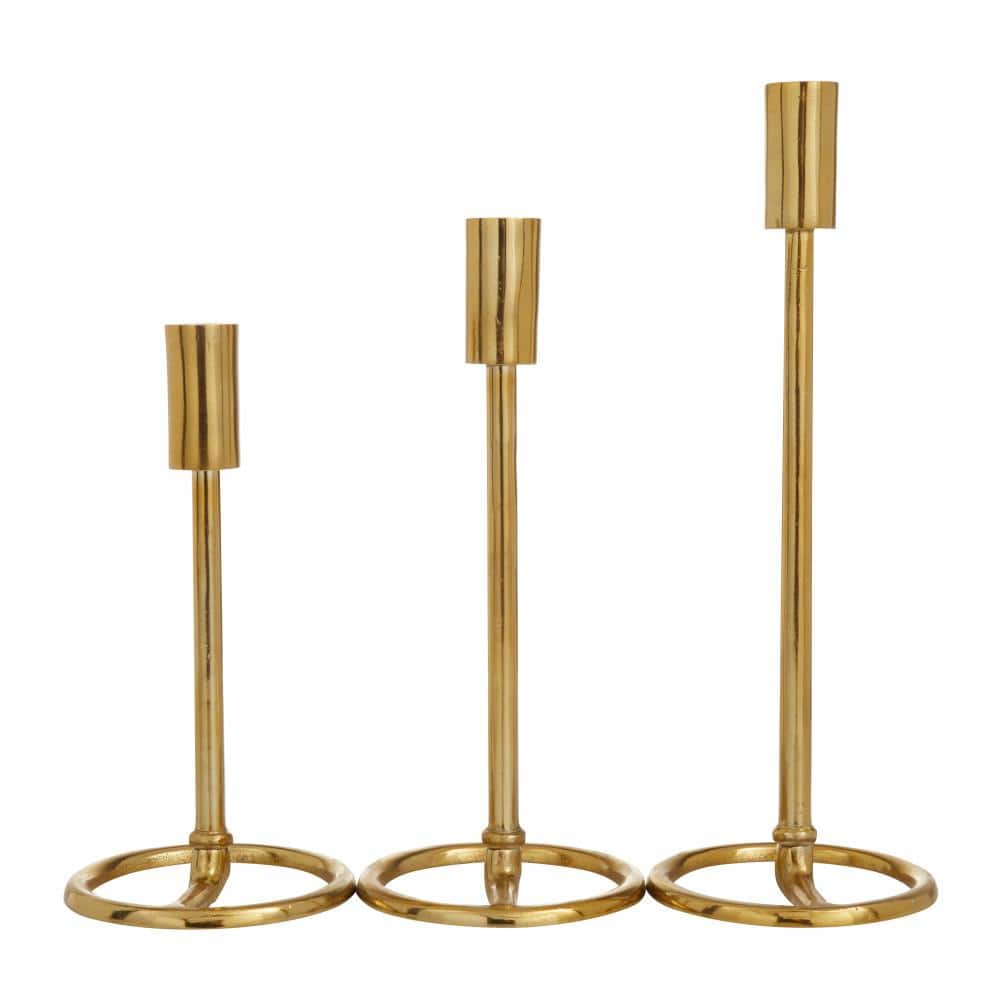 Contemporary Gold Aluminum 14" Triple Taper Candlestick Set
