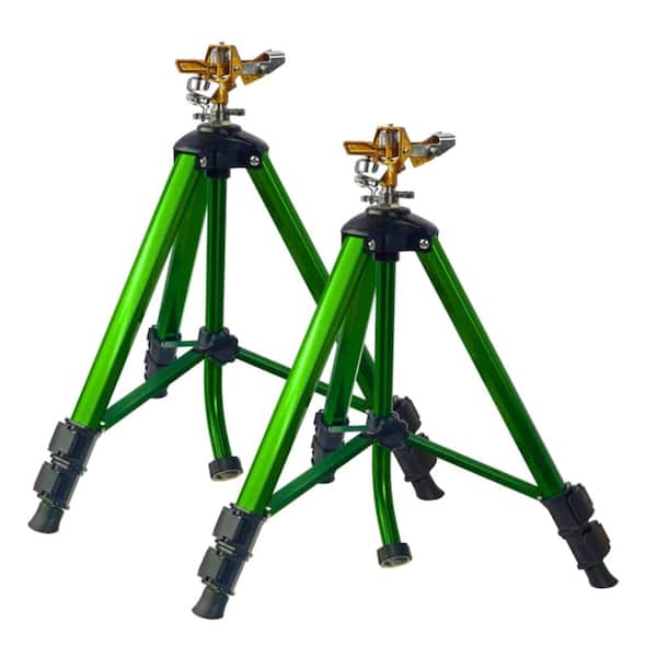 16 in. to 37 in. Tripod Impact Sprinkler Adjustable 360 Degree Coverage Light Green 2 Pack