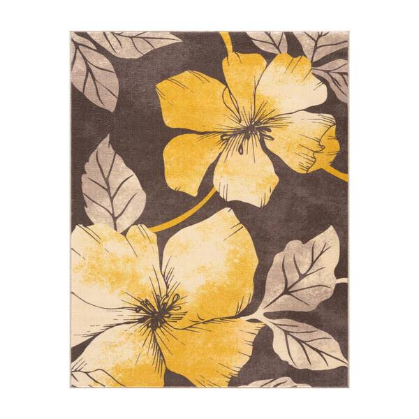 Modern Floral Area Rugs 2' x 3' Yellow 