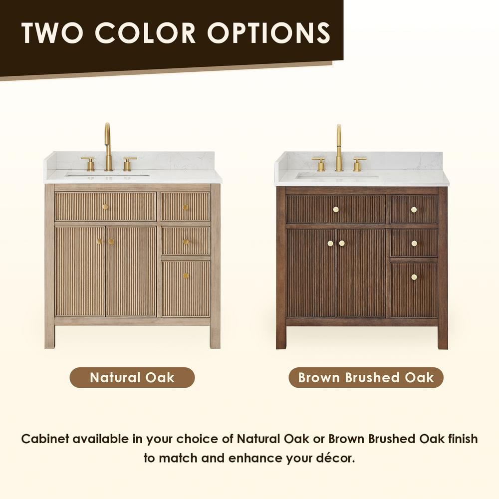 Cerrito 36" Brown Brushed Oak Vanity with White Stone Top