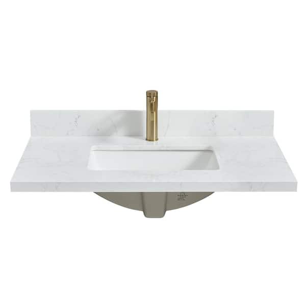 Malaga 37 in. W x 22 in. D Engineered Stone Composite White Rectangular Single Sink Vanity Top in Grain White