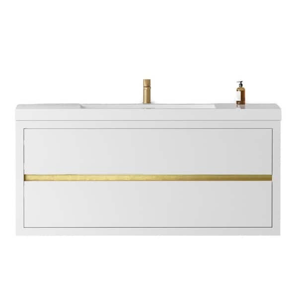 47.24 in. W x 19.69 in. D x 22.44 in. H Wall-Mounted Bath Vanity in Glossy White with White Resin Top