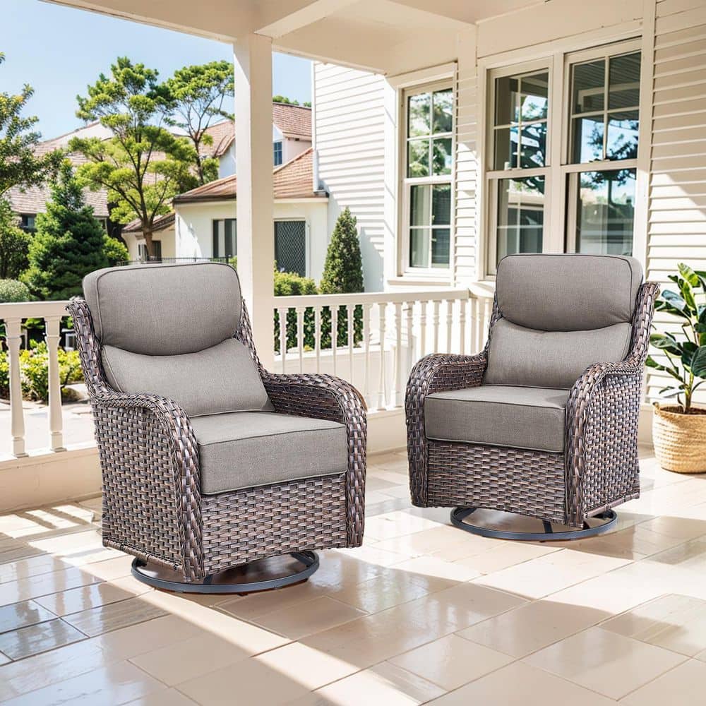MoonLuxe Brown Swivel Glider Wicker Outdoor Gliders with Gray Olefin 6 In. Thick Cushions (2-Pack) price history on PriceWatchPro