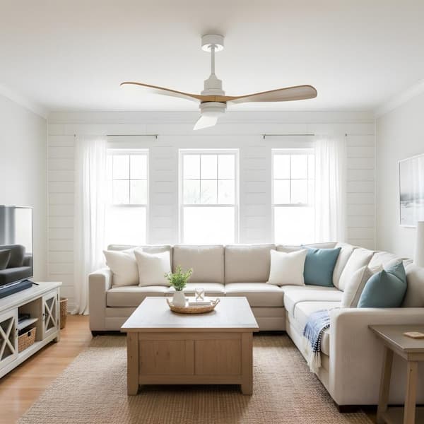 Light Pro 52 in. Indoor White Ceiling Fan with Dimmable Led Light,6 Speed,3 Wood Blade,Reversible DC Motor For Bedroom