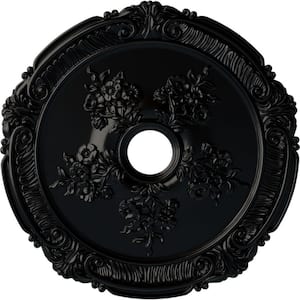 1-1/2" x 26" x 26" Polyurethane Attica with Rose Ceiling Medallion, Hand-Painted Jet Black