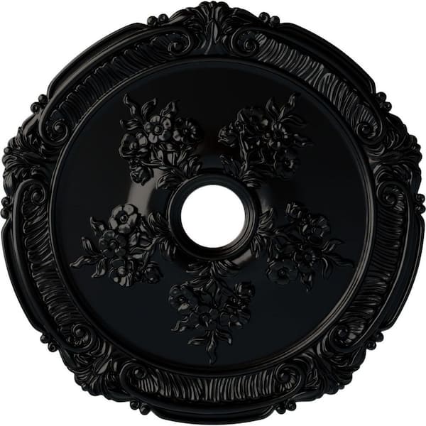 Ekena Millwork 1-1/2" x 26" x 26" Polyurethane Attica with Rose Ceiling Medallion, Hand-Painted Jet Black