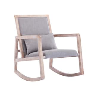 Brown Wood Patio Outdoor Rocking Chair with Gray Cushions