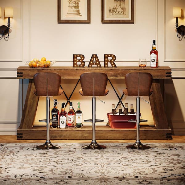 BYBLIGHT Turrella 70.87 in. Brown Rectangle Wood Console Table with 2 Storage Shelves and Sturdy Legs