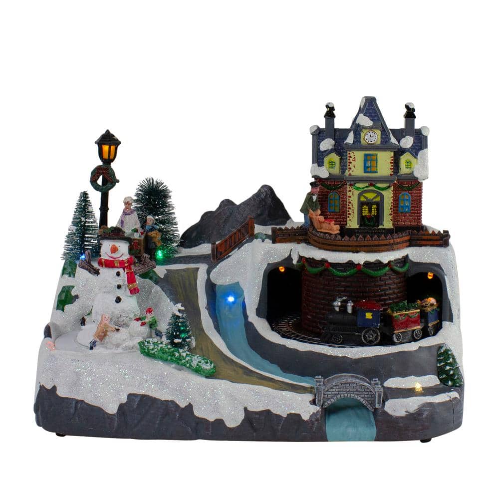 Northlight 8.5 in. H x 10 ft. W LED Lighted and Animated Christmas Village  with Train 34109631 The Home Depot