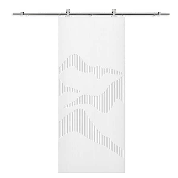 CALHOME 30 in. x 96 in. White Painted Composite MDF Paneled Interior Sliding Barn Door with Hardware Kit