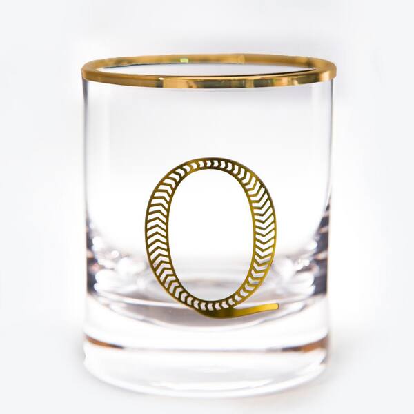 Qualia Monogram 11 oz. Gold Rim and Letter Double Old-Fashioned Glasses (Set of 2)