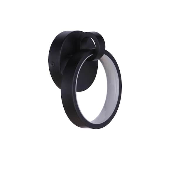 CRAFTMADE Context Contemporary 1-Light Flat Black Finish Dimmable LED Ring Shaped Wall Sconce with PVC Shade