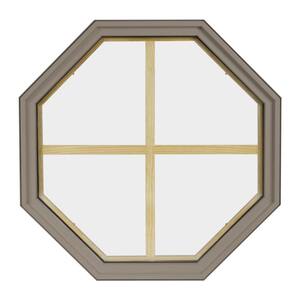 24 in. x 24 in. Octagon Sandstone 6-9/16 in. Jamb 4-Lite Grille Geometric Aluminum Clad Wood Window