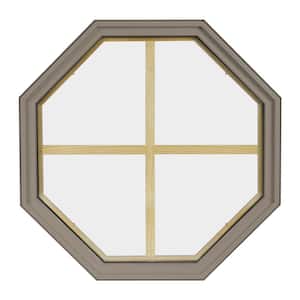 36 in. x 36 in. Octagon Sandstone 4-9/16 in. Jamb 4-Lite Grille Geometric Aluminum Clad Wood Window