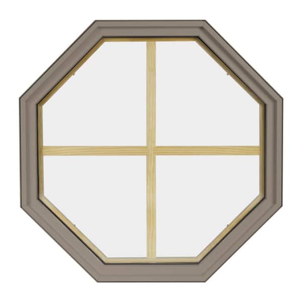 FrontLine 36 in. x 36 in. Octagon Sandstone 4-9/16 in. Jamb 4-Lite Grille Geometric Aluminum Clad Wood Window