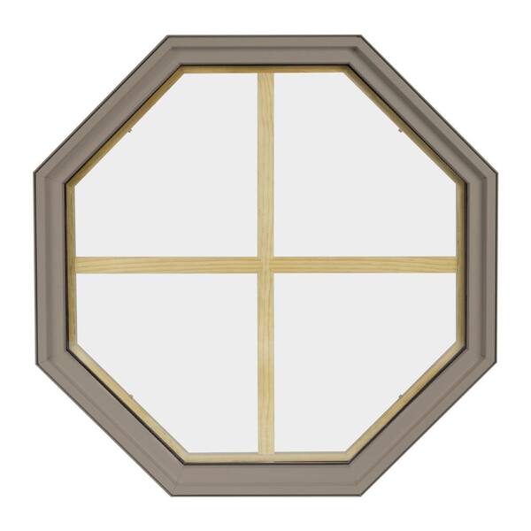 FrontLine 36 in. x 36 in. Octagon Sandstone 6-9/16 in. Jamb 4-Lite Grille Geometric Aluminum Clad Wood Window
