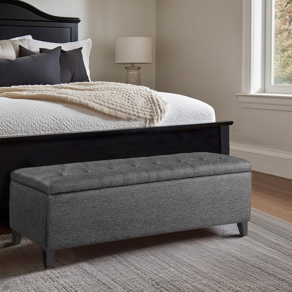 Madison Park Sasha Charcoal Bedroom Bench with Tufted Top Upholstered Storage 49 in. W